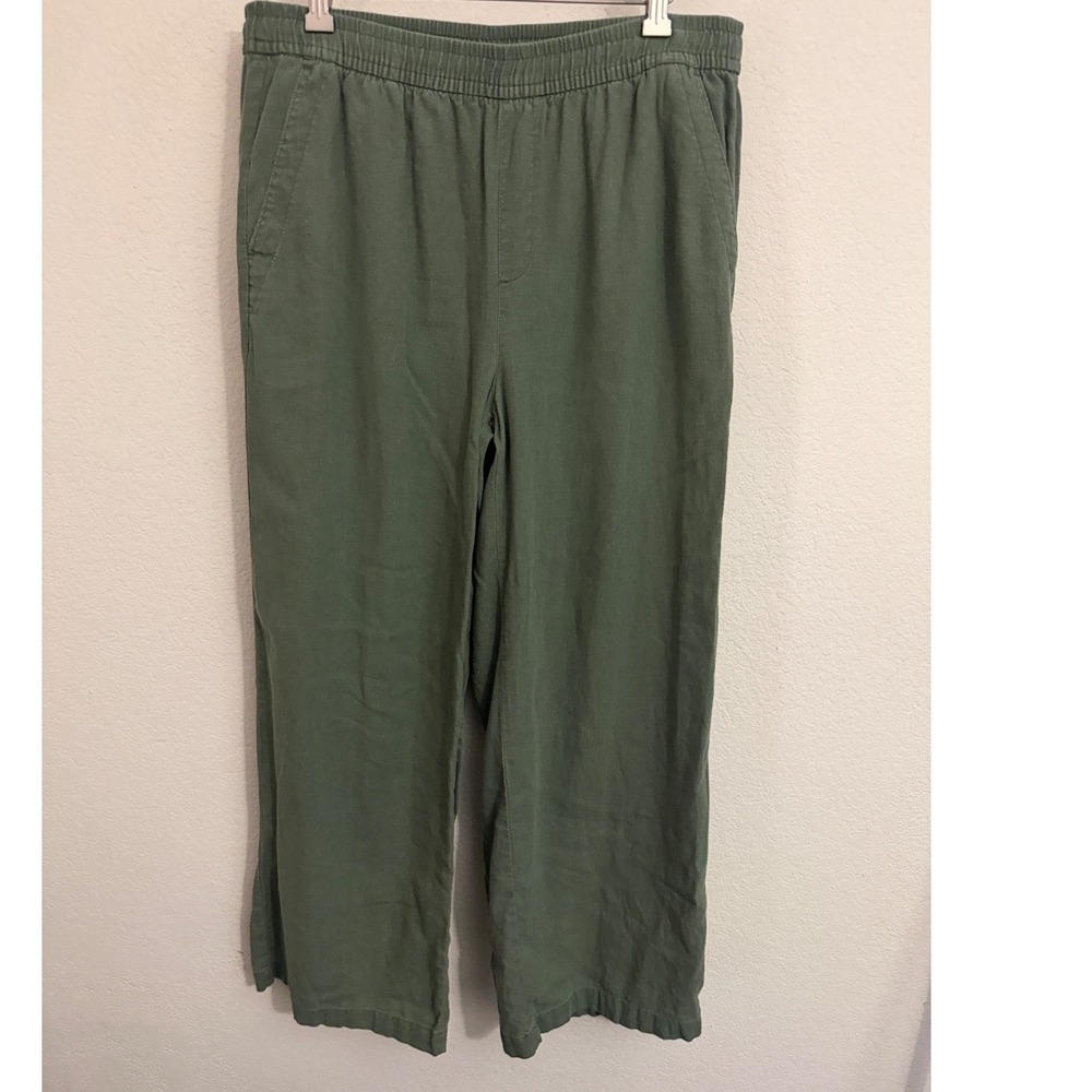 Old Navy Womens Green Linen Blend Wide Leg Drawstring Pants Size M High Rise